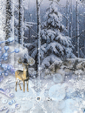 Зимний лес с оленем
