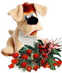 Собачка поздравляет с днем рождения. букет цветов смайлики картинки