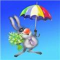 Заяц с букетом под зонтом