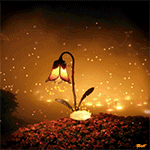 Цветок - фонарик озаряющий ночную лужайку с розовыми цвет...