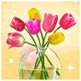 Разноцветные Тюльпаны букет в стеклянной вазе