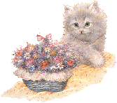 Котенок с корзиной цветов