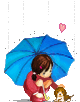 Девочка с котёнком под дождём