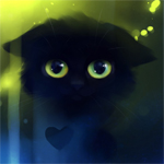 Черный котенок с большими глазами и сердечко
