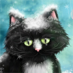 Черно - белый котенок и снежинки
