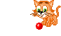 Рыжий котенок с красным мячиком