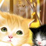 Кошка с котёнком на подоконнике и надпись i love you