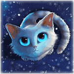 Белый котенок с бирюзовыми глазами среди белых светлячков
