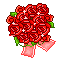 Маленький букет красных роз с розовой лентой