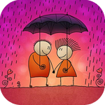 Влюбленные человечки под зонтом