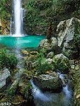 Водопад и зелёное озеро