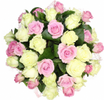 Красивый  букет белых и розовых роз