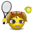 Смайлик-девочка с тенисной ракеткой и мячом