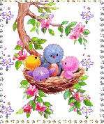 Разноцветные птички в гнезде