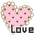 Розовое сердечко взолотых точечках с надписью Love