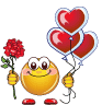 Смайлик с цветком и шарами-сердцами картинка смайлик