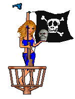 Девушка на  пиратском корабле держит череп