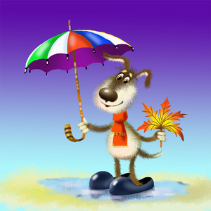  23 марта Всемирный день метеорологии. Песик с <b>зонтиком</b> ст... 