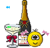 Девочка смайлик рядом с бутылкой шампанского
