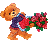 Медвежонок несет букет цветов и сердечко