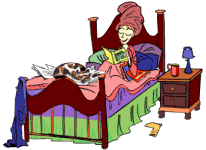  Дама читает лежа на <b>кровати</b> 