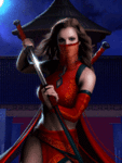 Женщина в красном с мечом