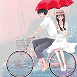 Парень катает свою девушку на велосипеде под дождем