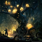  <b>Мужчина</b> возле дерева, украшенного светящимися шарами 
