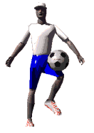 Футболист в синих шортах