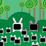  Семья телевизоров с кроличьими ушками на фоне <b>травы</b> 