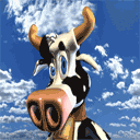 Прикольная корова на фоне голубого неба