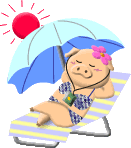 Свинка под зонтиком отдыхает на пляже