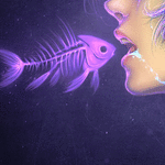  Фиолетовый <b>скелет</b> рыбы приближается к губам 