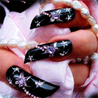  Длинные черные ногти со <b>стразами</b> 