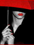 Дама с красными губами,красными ногтями,и красной шляпой ...