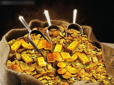 Золото слитками и золотые монеты