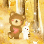  <b>Медведь</b> с сердечком и заяц в осеннем лесу 