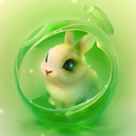 Кролик сидит в шаре по форме напоминающем яблоко, художни...