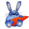 Зайчишка голубой держит морковку