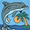 Дельфин в прыжке. пальмы