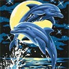  Два дельфина прыгают на фоне <b>луны</b> 
