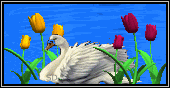 Лебедь среди  цветов