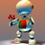 Робот с букетом красных цветов