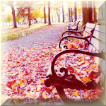 Осень, скамейки в парке в осенней листве