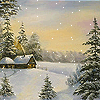 Зимний пейзаж-ёлочки, домик, все укутано белым снегом