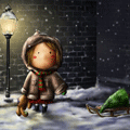 Зима. маленькая девочка с игрушкой стоит под фонарём