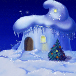 Зимний домик с шапочкой из снега