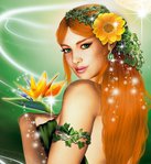Рыжеволосая девушка-весна с волшебным цветком