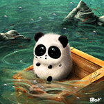 Панда сидит на ящик в море