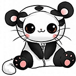 Котенок в костюме панды моргает глазками